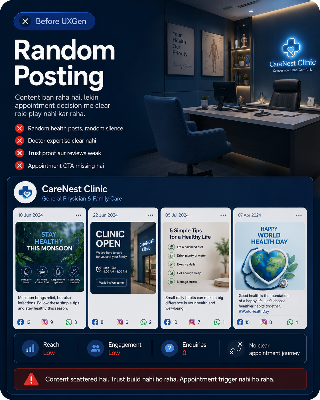 Before UXGen doctor clinic random posting creative