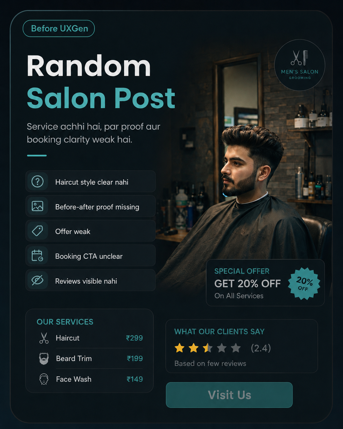Before UXGen men's salon random posting creative