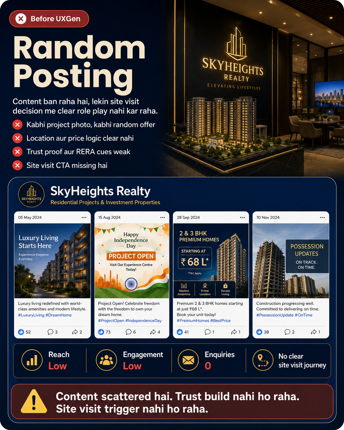 Before UXGen real estate random posting creative